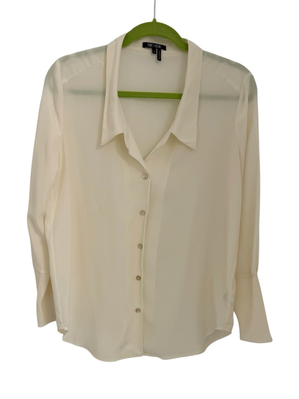 Nic +Zoe Sheer Button Down Blouse Cream Size Medium